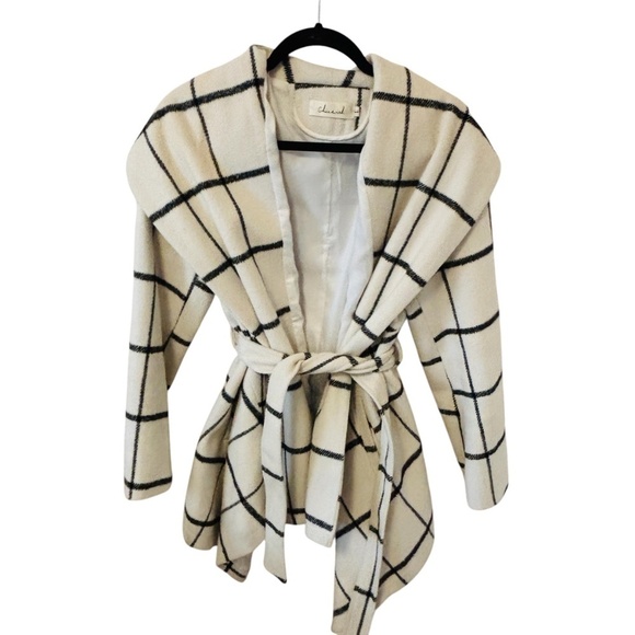 Chicwish Women's PRAIRIE GRID RABATO  Grid Off-White Wool Blend Coat SZ Large - Picture 4 of 10